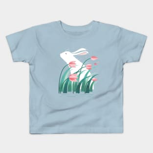 Rabbit, Resting with Pink Tulips Kids T-Shirt